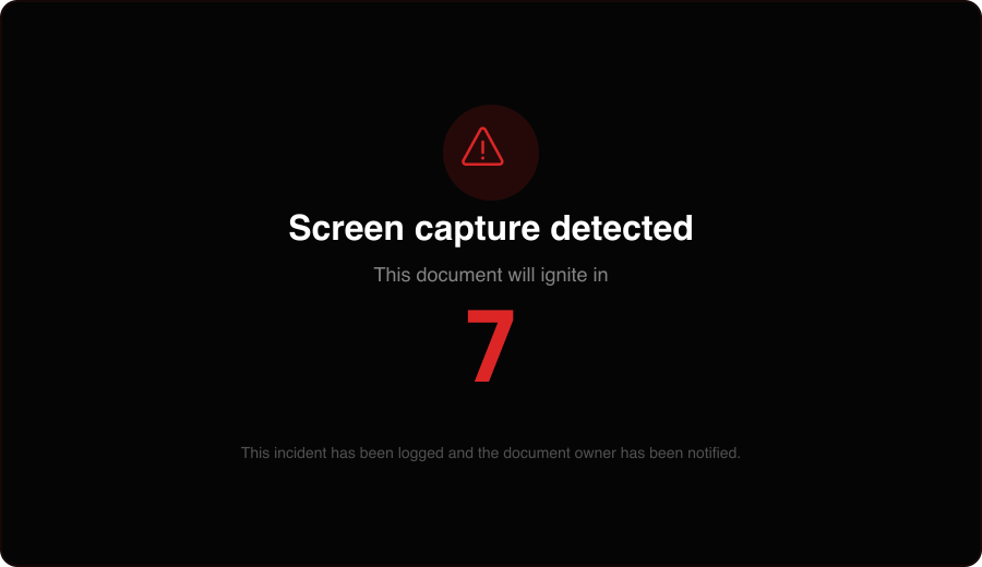 Screen capture detected - document will ignite countdown